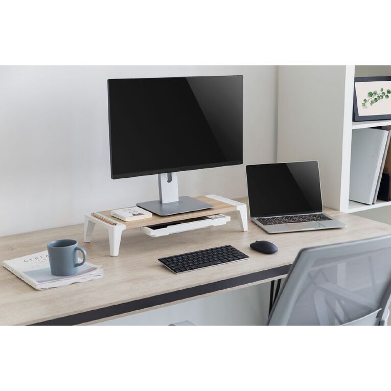 Bracom Universal Tabletop Monitor Riser with drawer White, , hi-res