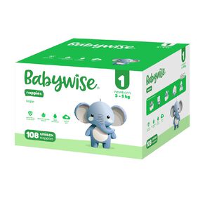 babywise nappies jumbo 3- newborn 108 piece