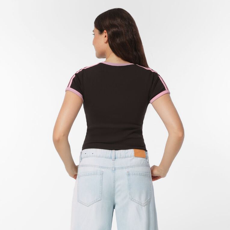 H&H Women's Short Sleeve Ringer Tee, Brown Dark, hi-res