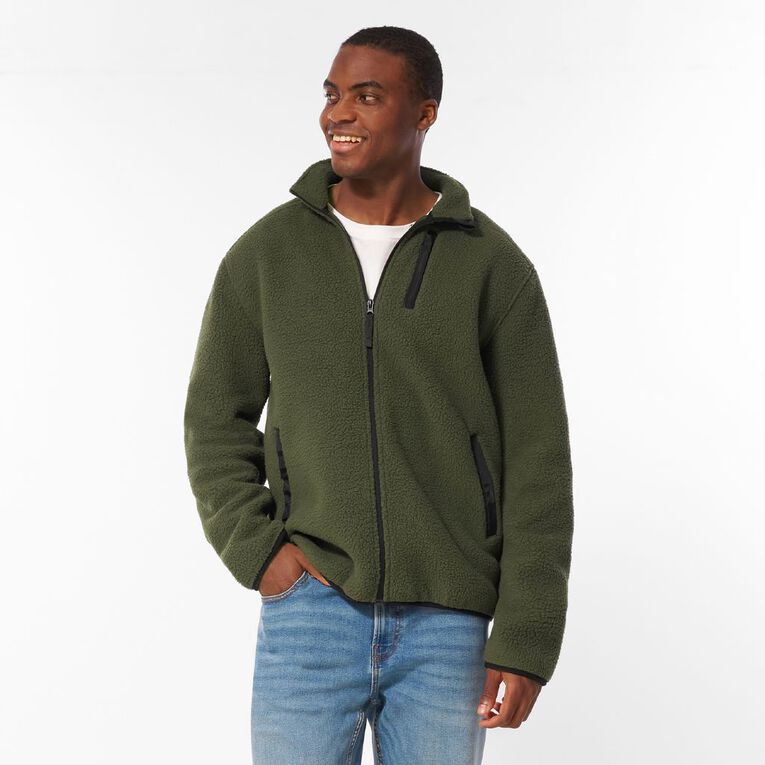 Active Intent Men's Sherpa Zip Thru Sweat, Green Mid, hi-res