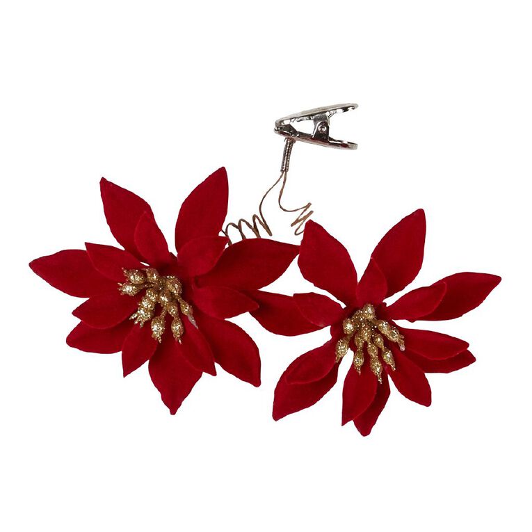 Wonderland Joyful Tidings Poinsettia Clip Christmas Decoration 2 Pack, , hi-res