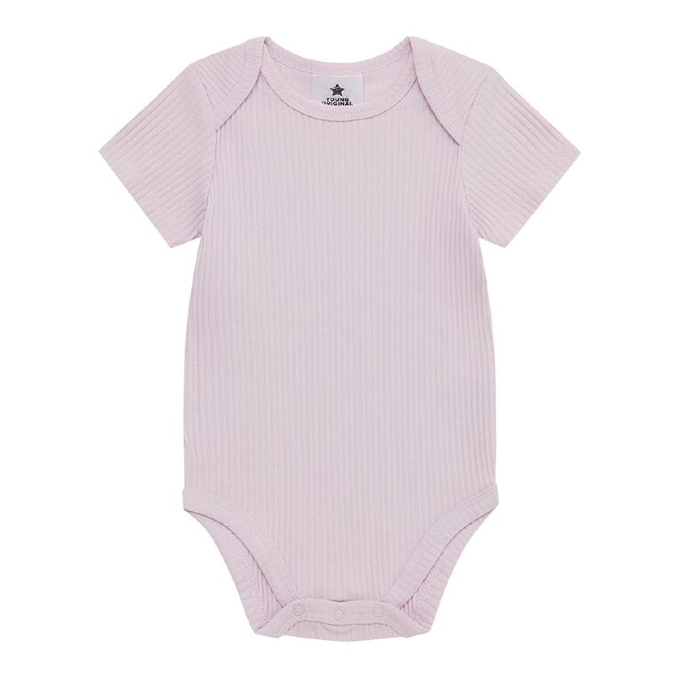 Young Original Babys' Short Sleeve Rib Bodysuit 3 Pack, Purple Light, hi-res