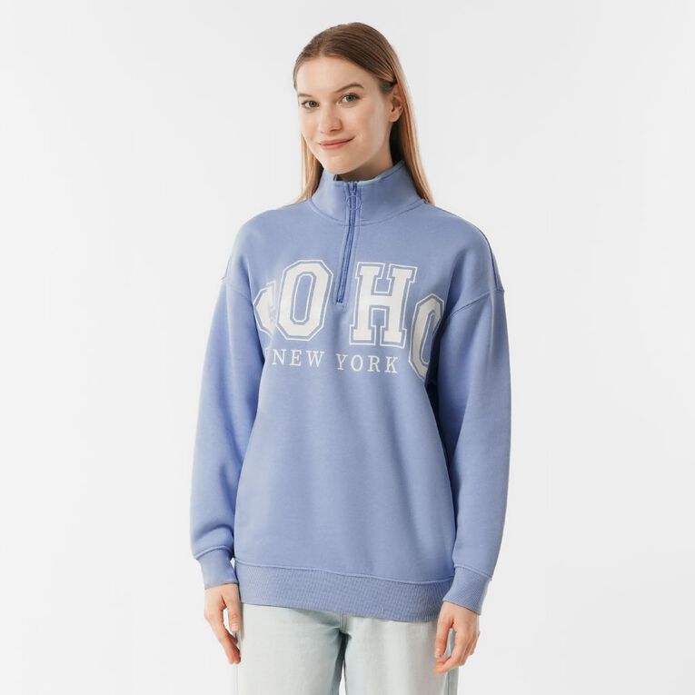 H&H Women's Long Sleeve Oversized BF 1/4 Zip, Blue Light, hi-res