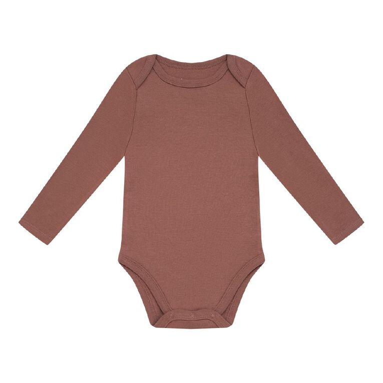 Young Original Babies' Long Sleeve Printed Bodysuit 3 Pack, Brown Light STARS, hi-res