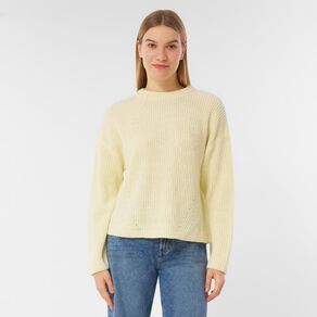 H&H Women's Long Sleeve Boxy Cotton Like Rib Crew
