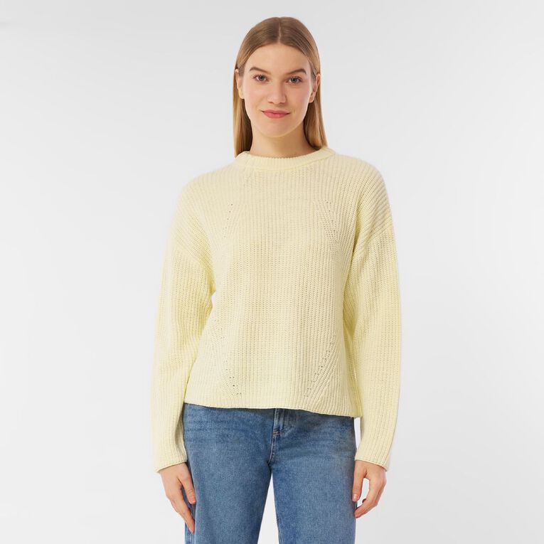 H&H Women's Long Sleeve Boxy Cotton Like Rib Crew, Yellow Light, hi-res