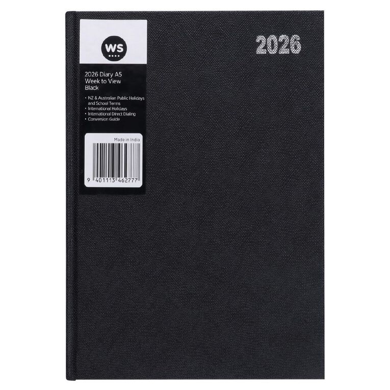 WS 2026 Diary A5 Week to View Black, , hi-res