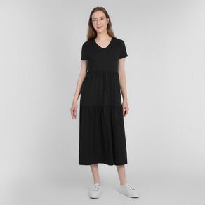 H&H Women's Cotton Slub Tier Midi Dress