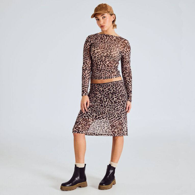 BRDRLESS Annie Animal Print Mini Skirt, Brown, hi-res