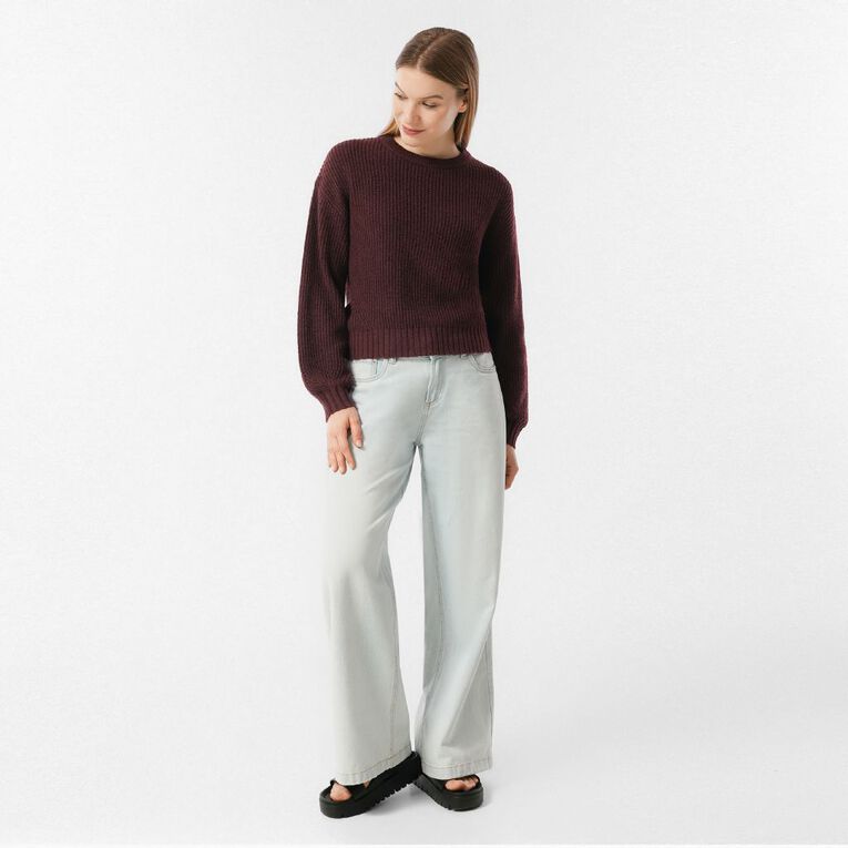 H&H Women's Billow Sleeve Crop Knit Jumper, Red Dark, hi-res