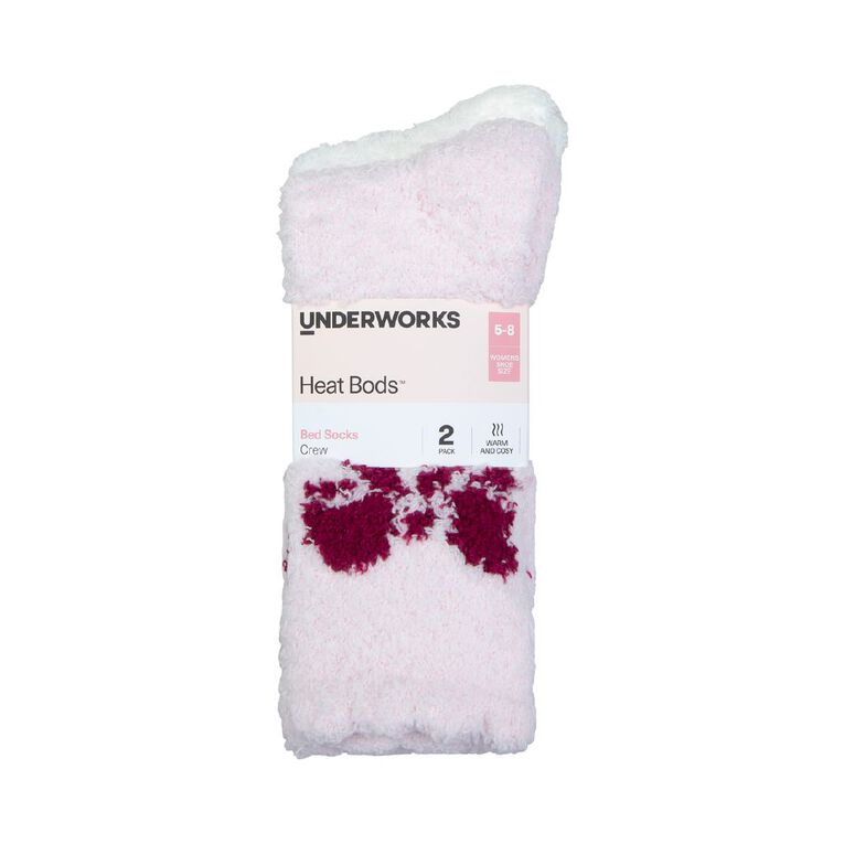 Underworks Women's Heat Bods Marshmallow Socks 2 Pack, Pink, hi-res