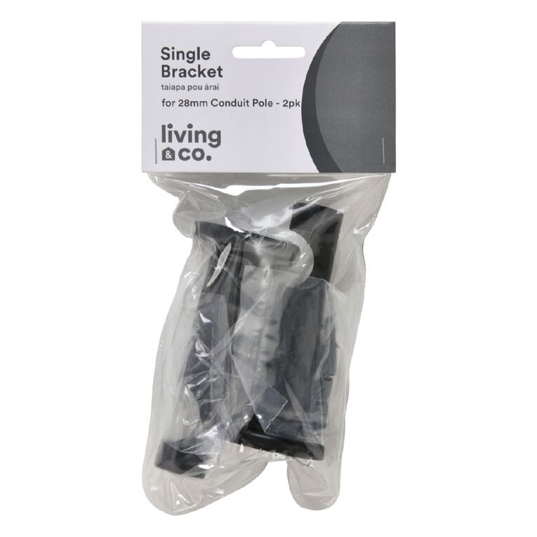 Living & Co Single Bracket Pack For 28mm Conduit Rod 2 Pack Black, , hi-res