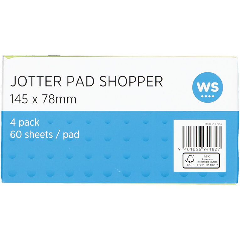 WS Jotta Pad Shopper 78x145mm 4 Pack 60 Sheets, , hi-res