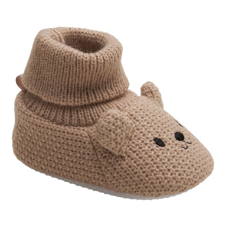 Young Original Infants' Knit Teddy Booties, Natural, hi-res