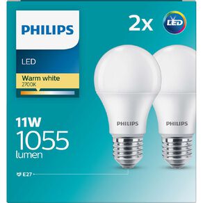 Philips LED E27 Light Bulb 11W Frosted 2 Pack