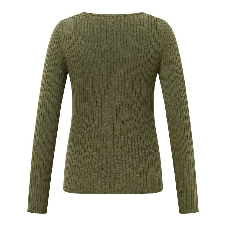 H&H Women's Merino Blend Rib Crew Knit, Green Mid, hi-res