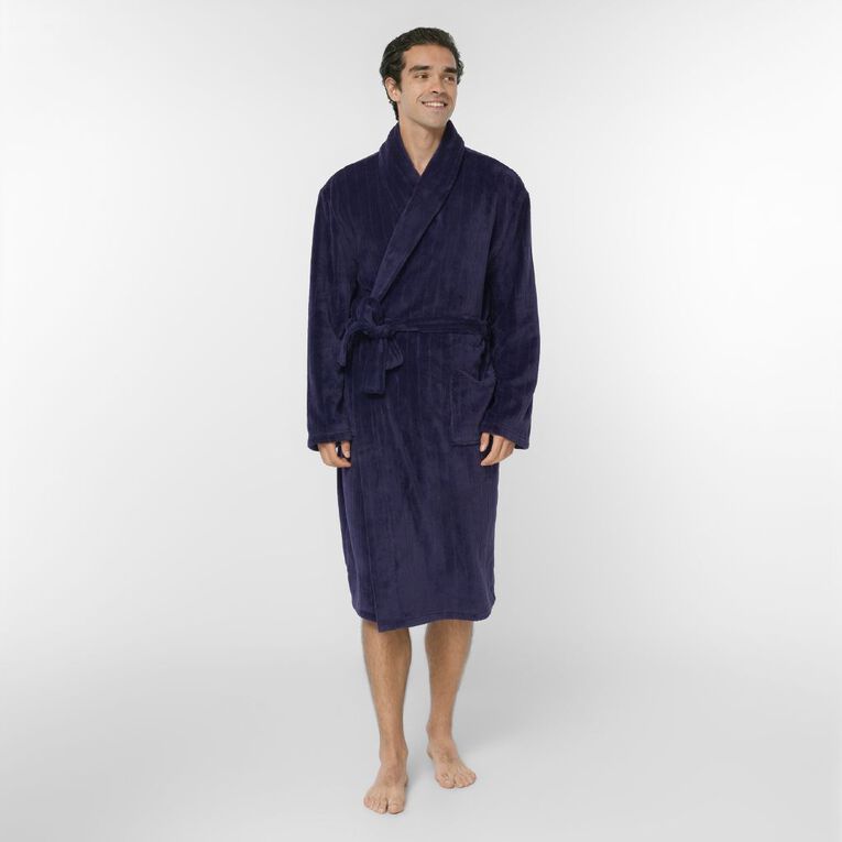 H&H Men's Coral Fleece Robe, Blue Dark, hi-res