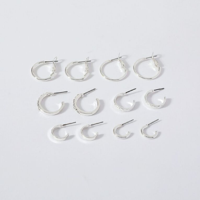 Huggie Hoop Earrings Silver, , hi-res