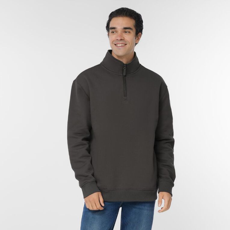 H&H Men's heavyweight Quater Zip Sweat, Brown Dark, hi-res