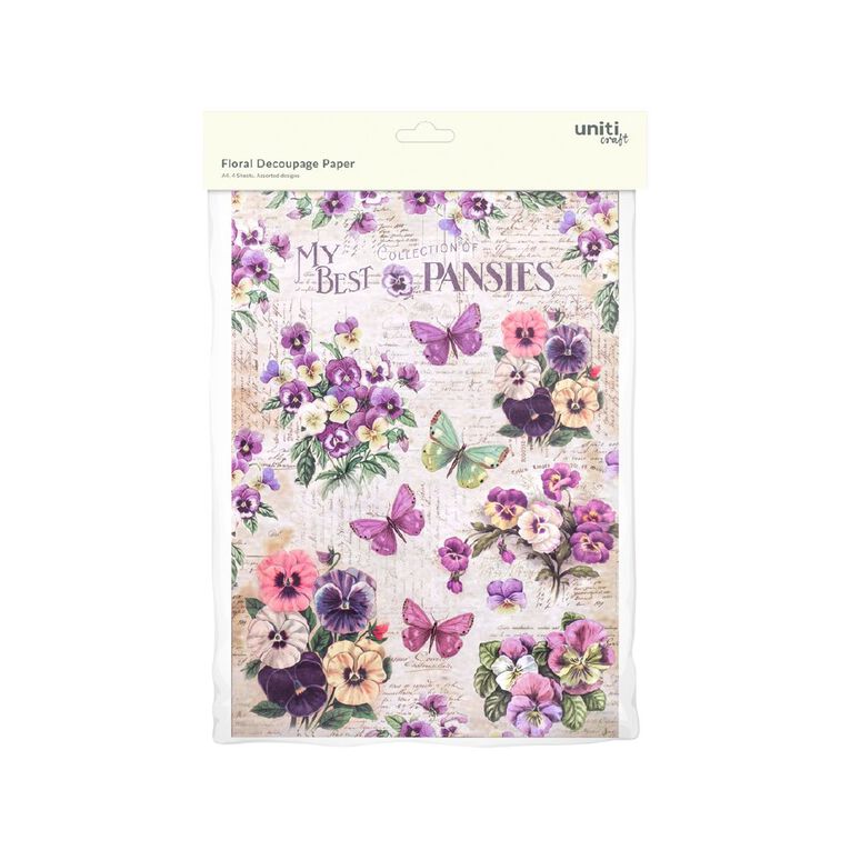 Uniti Decoupage Paper Floral 4 Sheets Assorted A4, , hi-res