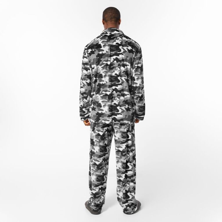 H&H Men's Soft Mink Button Up Pyjama Set, Grey Dark, hi-res