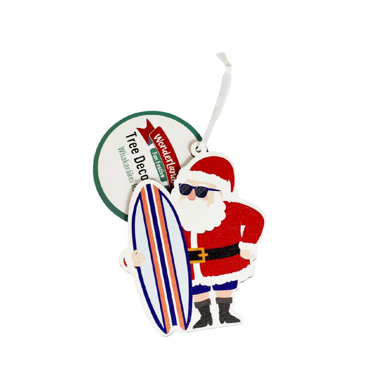 Wonderland Fun Festive Surfing Santa Christmas Tree Decoration, , hi-res