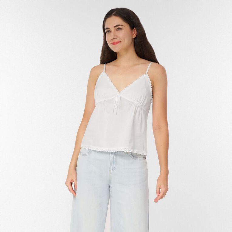 H&H Women's Cotton Babydoll Cami, White, hi-res