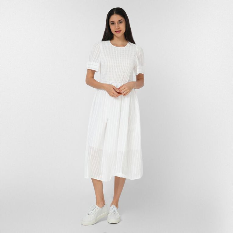 H&H Women's Shirring Midi Short Sleeve Dress, White, hi-res