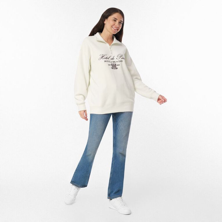H&H Women's Long Sleeve Oversized BF 1/4 Zip, Cream, hi-res