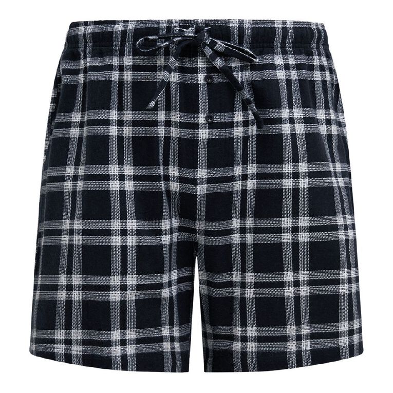 H&H Men's Flanelette Pyjama Shorts, Black, hi-res