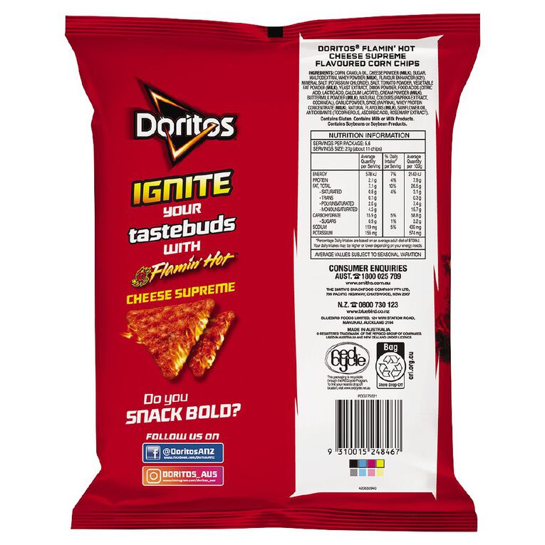 Doritos Flamin' Hot Cheese Supreme 150g, , hi-res