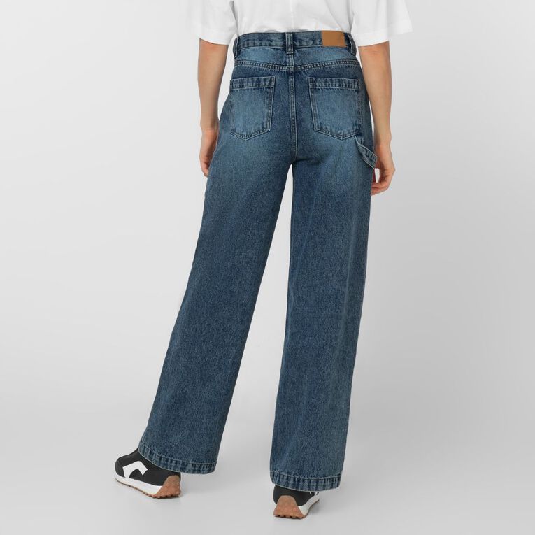 H&H Women's High Rise Straight Leg Carpenter Jeans, Denim Mid, hi-res