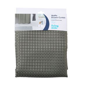 Living & Co Shower Curtain Woven Waffle Green 180cm x 180cm