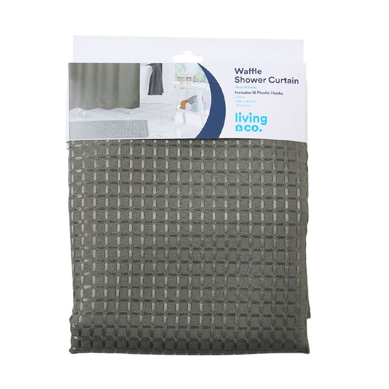 Living & Co Shower Curtain Woven Waffle Green 180cm x 180cm, , hi-res