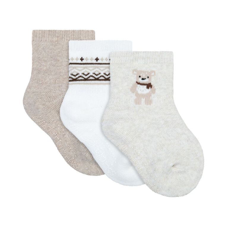 Underworks Infants' Cushioned Stay On Socks 3 Pack, Beige, hi-res