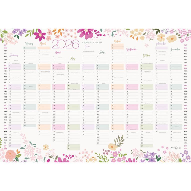 WS 2026 Wall Planner 1000x700mm Flower Pink, , hi-res