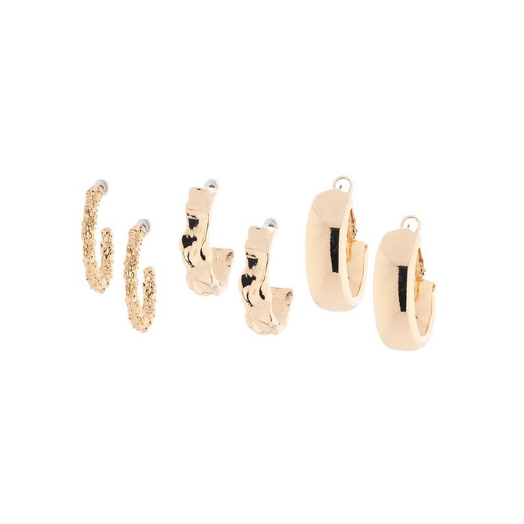 H&H Hammered Textured Hoop Earrings 3 Pairs, , hi-res