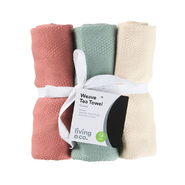 Living & Co Weave Tea Towel Multi-Coloured 3 Pack, , hi-res