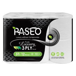 Paseo Toilet Tissue 3-ply White 12 Pack
