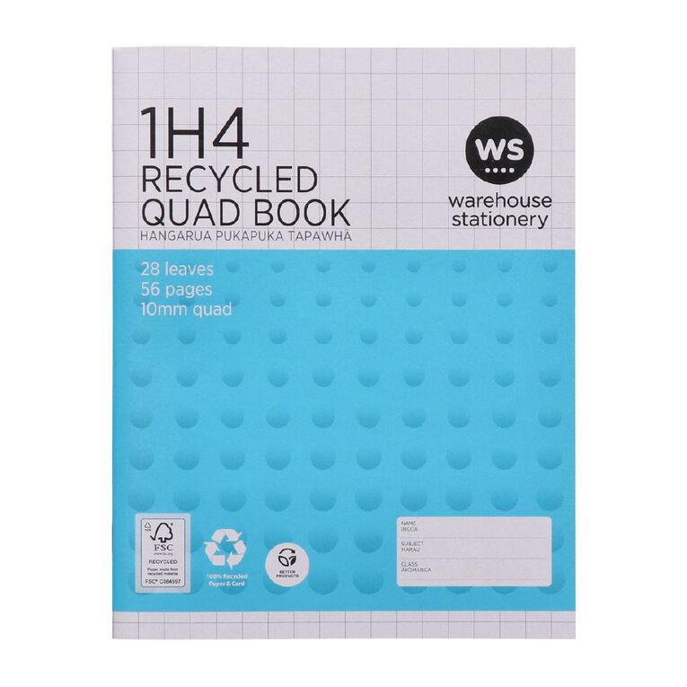 WS Exercise Book 1H4 10mm Quad 28 Leaf Blue, , hi-res
