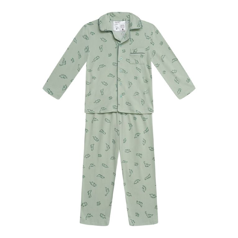 H&H Boys' Comfy Button Up Pyjama Set, Green Light, hi-res