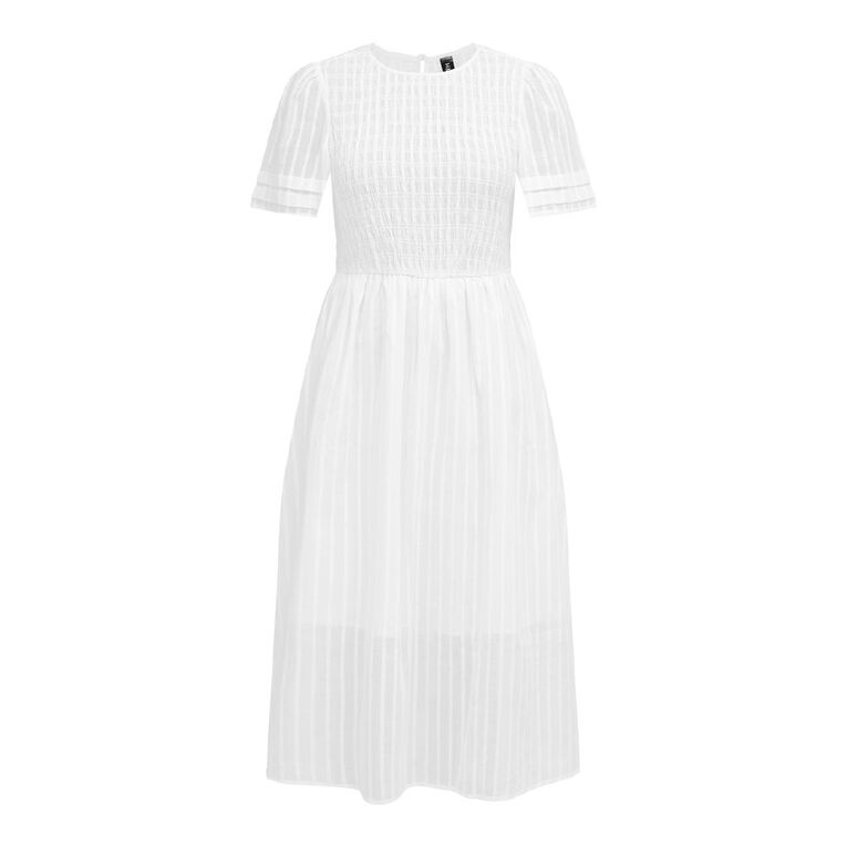 H&H Women's Shirring Midi Short Sleeve Dress, White, hi-res