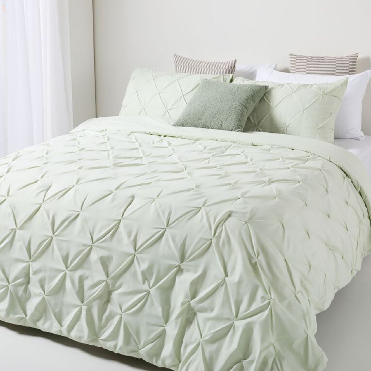 Living & Co 3 Piece Comforter Set Pintuck Green King, , hi-res