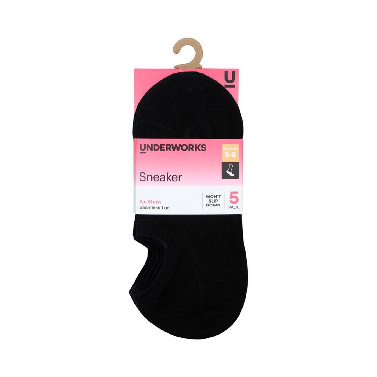 Underworks Women's Sneaker Socks 5 Pack, Black, hi-res