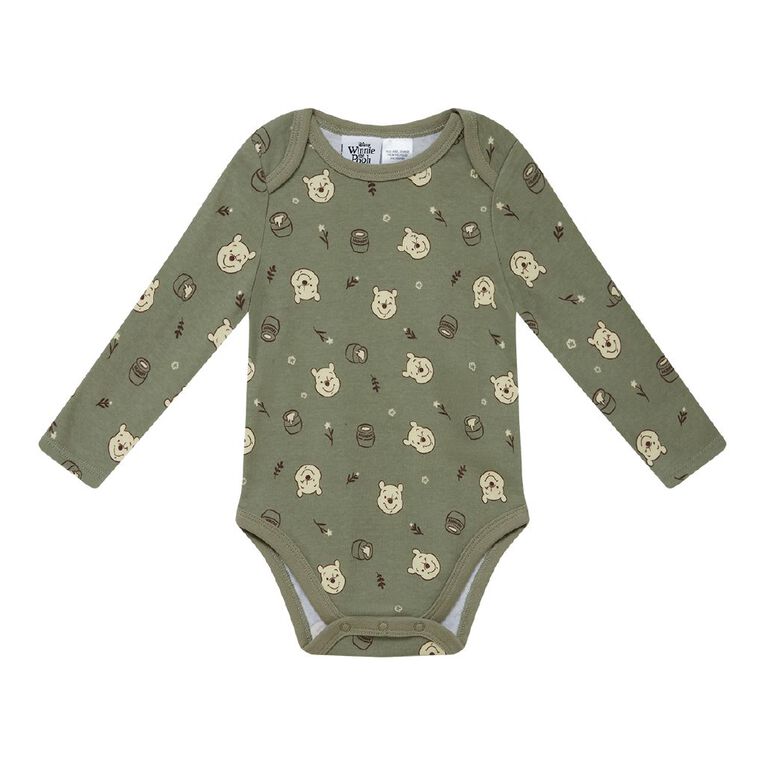 Winnie the Pooh Babies' Long Sleeve Printed Bodysuit 3 Pack, Yellow Light, hi-res