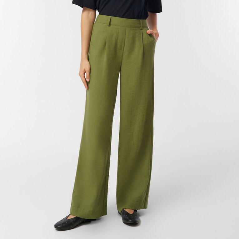H&H Women's Wide Leg Pleated Pants, Green Mid, hi-res