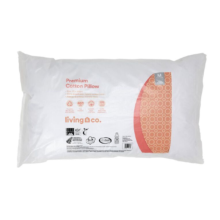 Living & Co Pillow Premium Cotton Fibre Medium White, , hi-res
