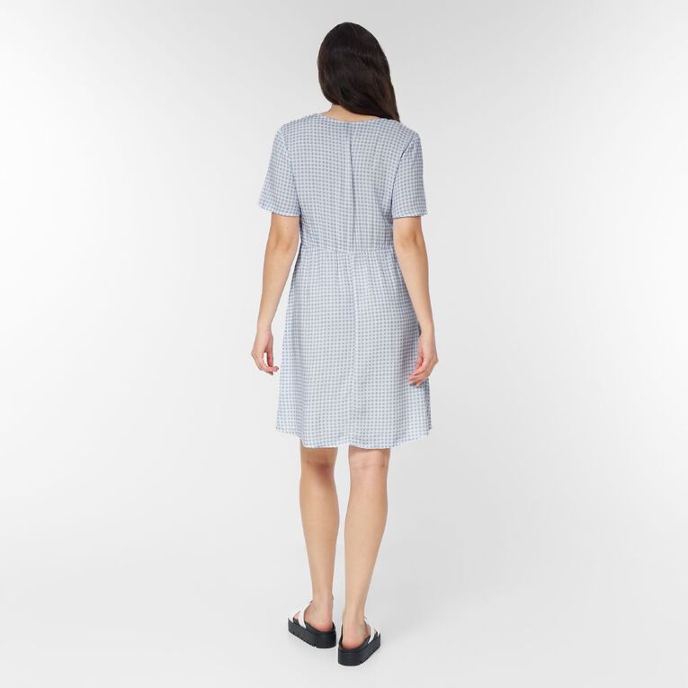 H&H Women's Short Sleeve Tea Dress Mini, Blue/White, hi-res