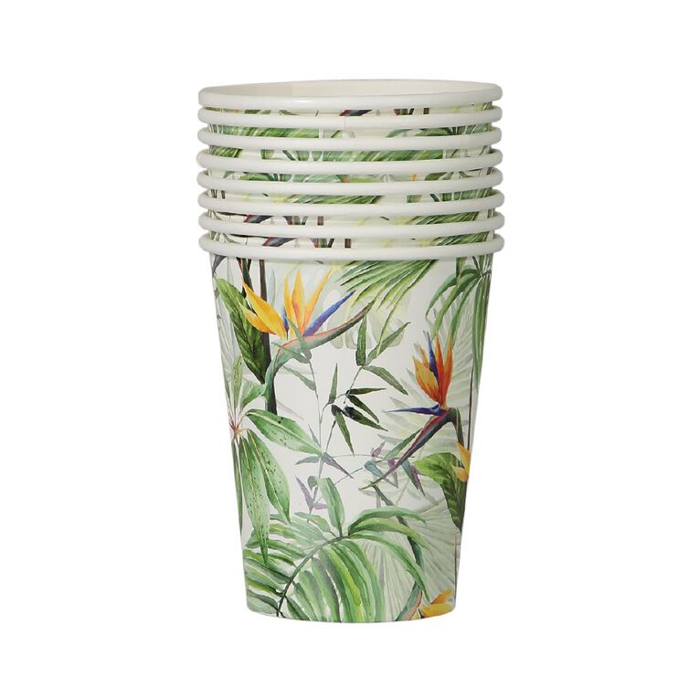 Party Inc Tropical Paper Cups 250ml Green Mid 8 Pack, , hi-res