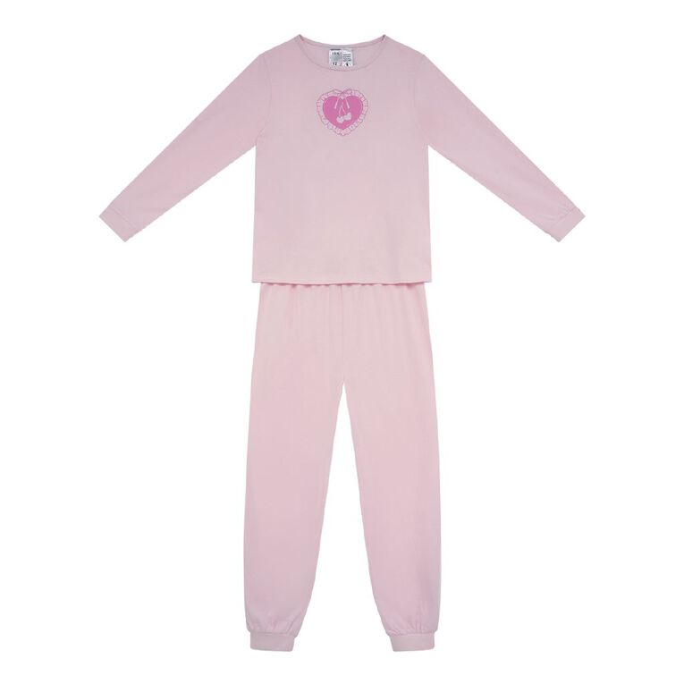 H&H Girls' Long Sleeved Knit Pyjama Set, Pink Light, hi-res